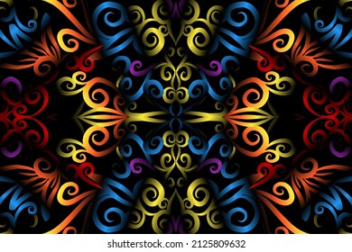 seamless colourful caleidoscope gradient flower art pattern of indonesian culture traditional tenun batik ethnic dayak ornament for wallpaper ads background sticker or clothing