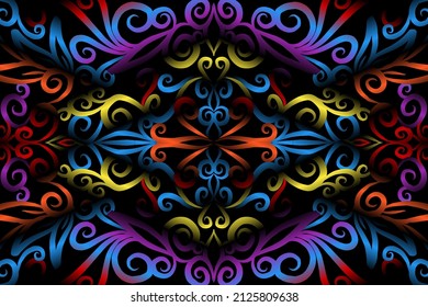 seamless colourful caleidoscope gradient flower art pattern of indonesian culture traditional tenun batik ethnic dayak ornament for wallpaper ads background sticker or clothing