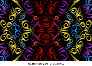 nahtlose farbige Farbverlauf-Farbverlauf-Blumenmuster der indonesischen Kultur traditionelle tenun batik ethnische Dayak-Ornament für Tapeten-Werbung Hintergrund-Aufkleber oder Kleidung