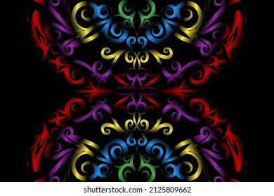 seamless colourful caleidoscope gradient flower art pattern of indonesian culture traditional tenun batik ethnic dayak ornament for wallpaper ads background sticker or clothing