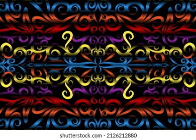 seamless colourful caleidoscope gradient flower art pattern of indonesian culture traditional tenun batik ethnic dayak ornament for wallpaper ads background sticker or clothing