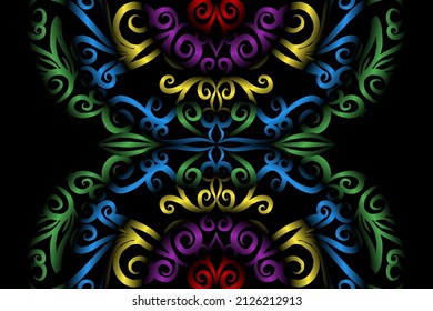 seamless colourful caleidoscope gradient flower art pattern of indonesian culture traditional tenun batik ethnic dayak ornament for wallpaper ads background sticker or clothing
