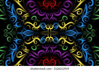 seamless colourful caleidoscope gradient flower art pattern of indonesian culture traditional tenun batik ethnic dayak ornament for wallpaper ads background sticker or clothing