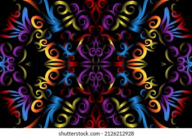 seamless colourful caleidoscope gradient flower art pattern of indonesian culture traditional tenun batik ethnic dayak ornament for wallpaper ads background sticker or clothing