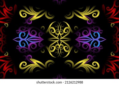 seamless colourful caleidoscope gradient flower art pattern of indonesian culture traditional tenun batik ethnic dayak ornament for wallpaper ads background sticker or clothing