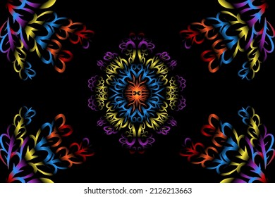 seamless colourful caleidoscope gradient flower art pattern of indonesian culture traditional tenun batik ethnic dayak ornament for wallpaper ads background sticker or clothing