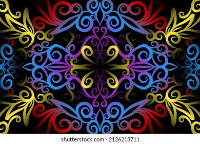 seamless colourful caleidoscope gradient flower art pattern of indonesian culture traditional tenun batik ethnic dayak ornament for wallpaper ads background sticker or clothing