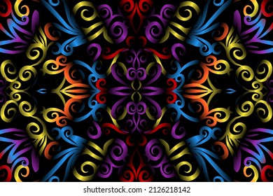 seamless colourful caleidoscope gradient flower art pattern of indonesian culture traditional tenun batik ethnic dayak ornament for wallpaper ads background sticker or clothing