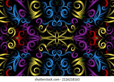 seamless colourful caleidoscope gradient flower art pattern of indonesian culture traditional tenun batik ethnic dayak ornament for wallpaper ads background sticker or clothing