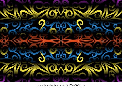 seamless colourful caleidoscope gradient flower art pattern of indonesian culture traditional tenun batik ethnic dayak ornament for wallpaper ads background sticker or clothing