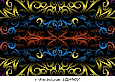 seamless colourful caleidoscope gradient flower art pattern of indonesian culture traditional tenun batik ethnic dayak ornament for wallpaper ads background sticker or clothing