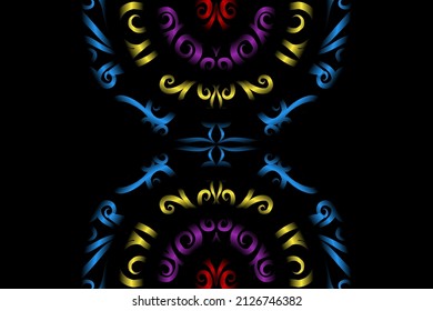 seamless colourful caleidoscope gradient flower art pattern of indonesian culture traditional tenun batik ethnic dayak ornament for wallpaper ads background sticker or clothing