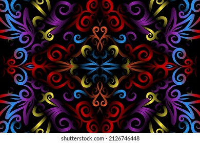 seamless colourful caleidoscope gradient flower art pattern of indonesian culture traditional tenun batik ethnic dayak ornament for wallpaper ads background sticker or clothing