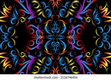 seamless colourful caleidoscope gradient flower art pattern of indonesian culture traditional tenun batik ethnic dayak ornament for wallpaper ads background sticker or clothing