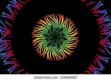 seamless colourful caleidoscope gradient flower and leaf art pattern of indonesian culture traditional tenun batik ethnic dayak ornament for wallpaper ads background 
