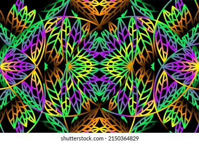 seamless colourful caleidoscope gradient flower and leaf line art pattern of indonesian culture traditional tenun batik ethnic dayak ornament for wallpaper ads background 