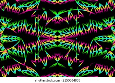 seamless colourful caleidoscope gradient flower and leaf line art pattern of indonesian culture traditional tenun batik ethnic dayak ornament for wallpaper ads background 