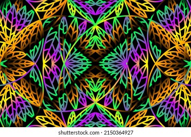 seamless colourful caleidoscope gradient flower and leaf line art pattern of indonesian culture traditional tenun batik ethnic dayak ornament for wallpaper ads background 