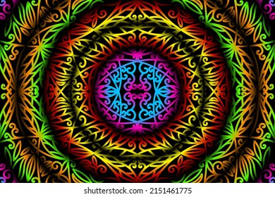 seamless colourful caleidoscope gradient flower and leaf line art pattern of indonesian culture traditional tenun batik ethnic dayak ornament for wallpaper ads background 