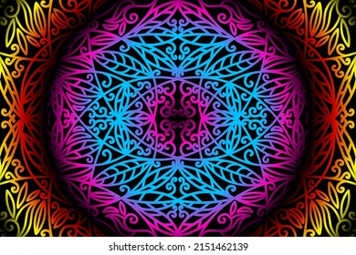 seamless colourful caleidoscope gradient flower and leaf line art pattern of indonesian culture traditional tenun batik ethnic dayak ornament for wallpaper ads background 