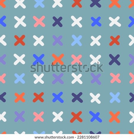 Seamless colourful crosses pattern. Abstract background with hand drawn doodle shapes.