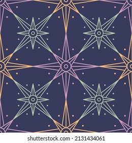 Seamless colourful geometric pattern with simple abstract stars for web, print, fabric, wallpaper or etc. Vector flat illustration