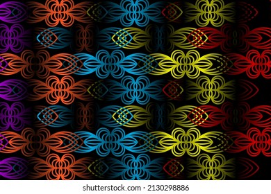 seamless colourful gradient flower and leaf art pattern of indonesian culture traditional tenun batik ethnic dayak ornament for wallpaper ads background 
