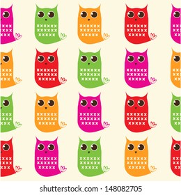 Seamless colourful owl pattern for kids in vector