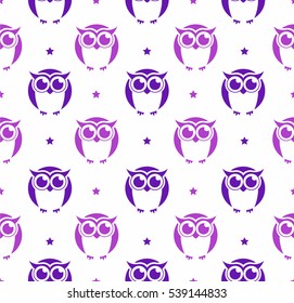 Seamless and colourful owl pattern.Baby background.