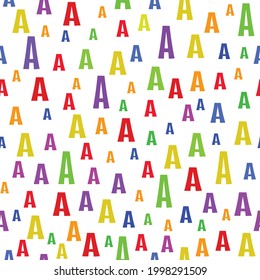Seamless colourful pattern with alphabet A. Alphabet pattern. Vector illustration