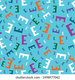 Seamless colourful pattern with alphabet E. Alphabet pattern. Vector illustration