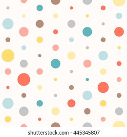 Seamless colourful polka dot pattern on white background, suitable for wrapping paper pattern