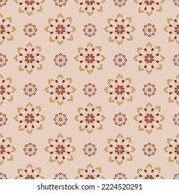 Seamless Colourful retro Geometric Repeating Tile Pattern,Flat field composed of multiple chrysanthemum. Affectivity decoration on beige background.