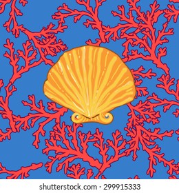 seamless colourful sea coral pattern in elegant pretentious style. red and blue