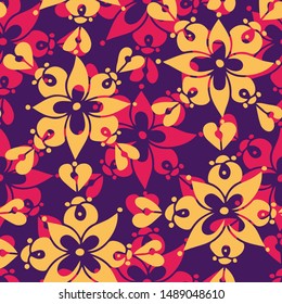 Seamless colourful vector pattern with decorative abstract flowers. The design is perfect for wallpapers, wrapping papers, stationary design, sheets, clothes. 