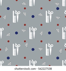 seamless comb and scissors with glitter pattern background