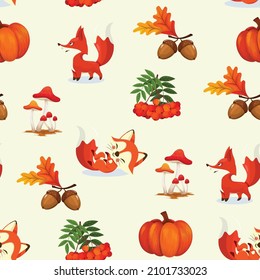 Seamless comic cartoon cute fox vector pattern. art illustration. Kids background