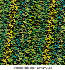 Seamless Complicated Multicolored Green Yellow Triangles Camouflage Black Background Vector Pattern