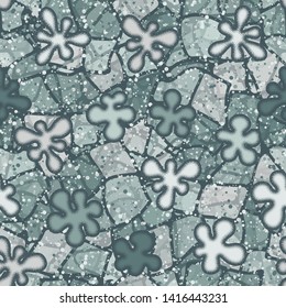 Seamless composition from chaos of convex blots and abstract elements.