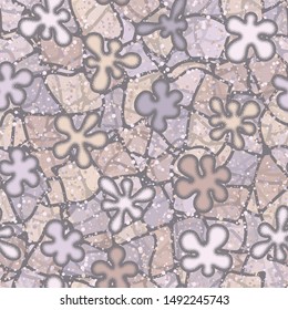 Seamless composition from chaos of convex blots and abstract elements.