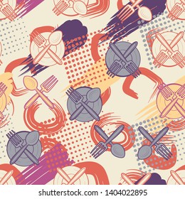 Seamless composition from the chaos of drawn kitchen utensils and abstract elements. Editable.