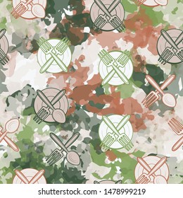 Seamless composition from the chaos of drawn kitchen utensils and abstract elements. Editable.