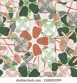 Seamless composition from the chaos of drawn kitchen utensils and abstract elements. Editable.