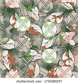 Seamless composition from the chaos of drawn kitchen utensils and abstract elements. Editable.