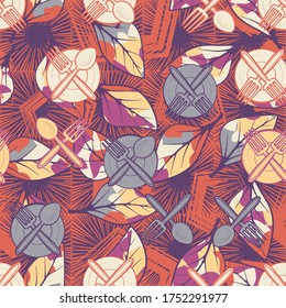 Seamless composition from the chaos of drawn kitchen utensils and abstract elements. Editable.