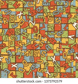 Seamless composition of chaos letters and abstract elements.
