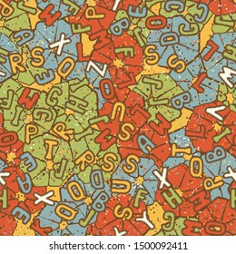 Seamless composition of chaos letters and abstract elements.
