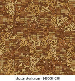 Seamless composition of chaos of square brick walls and abstract elements.