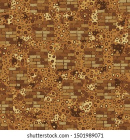 Seamless composition of chaos of square brick walls and abstract elements.