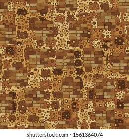 Seamless composition of chaos of square brick walls and abstract elements.